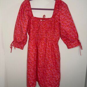Greylin Floral Print Pintuck Mini Dress Summer Vacation Boho Chic - Medium